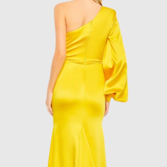 MAC DUGGAL 26712 ONE SHOULDER BISHOP SLEEVE SATIN SUNSET GOWN sz 4 - Picture 4 of 5